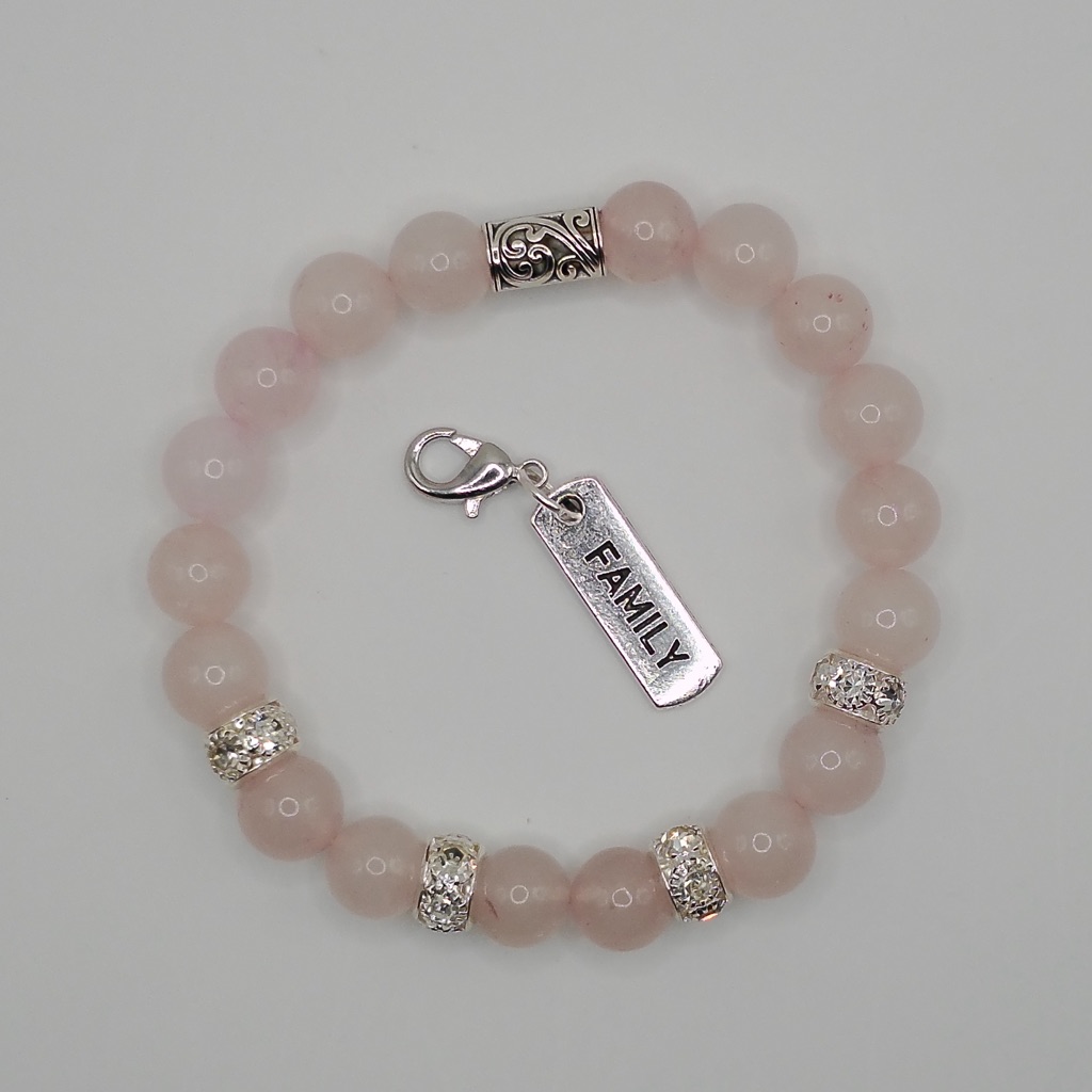 Rose Quartz Gemstone Bracelet With Family Detachable Charm!